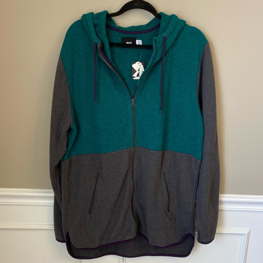 NWT Men’s Urban Outfitters BDG Green and Gray Zip-Up Jacket with‎ Hood - XL